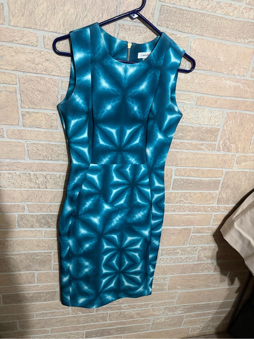 Calvin Klein Metallic Teal Midi Sheath Dress